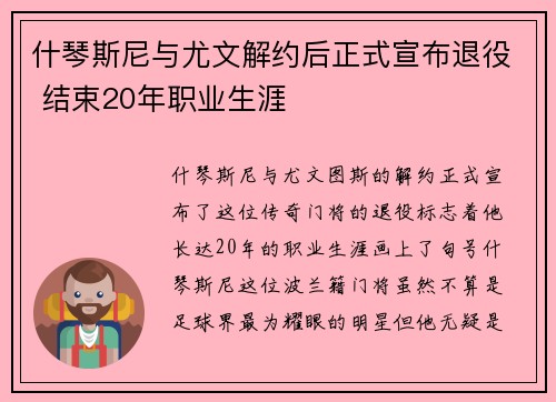 什琴斯尼与尤文解约后正式宣布退役 结束20年职业生涯